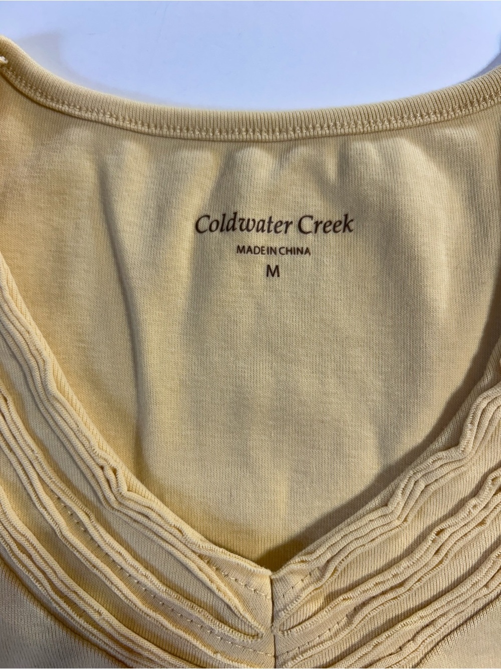Coldwater Creek t shirt mustard Yellow V-Neck Layered Trim Tee 3/4 sleeve - Picture 3 of 8